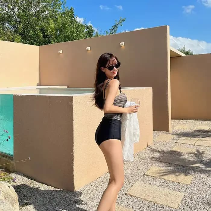 Maillot de bain deux pièces taille haute pour femmes