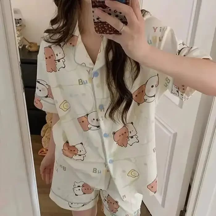 Bubu et Yier pyjamas Kawaii Bubu et Dudu vêtements de nuit femmes été Cool coton à manches courtes Shorts grande taille maison costume S Coszei