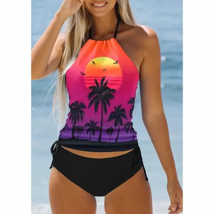 Bikinis ensemble noué licou maillot de bain femmes maillots de bain Biquinis dos nu plage maillot de bain cordon côté licou cou Tankini ensemble