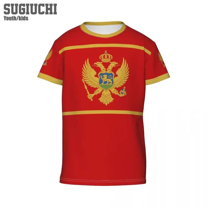 T-shirts 3D avec emblème du drapeau du Monténégro, nom personnalisé, pour enfants, jeunes garçons/filles, cadeau pour les fans de football