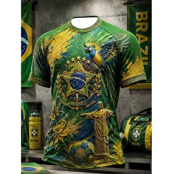 Maillot de football vintage 2026 à motif ethnique brésilien pour adultes et enfants – T-shirt athleisure respirant, séchage rapide, doux et élégant