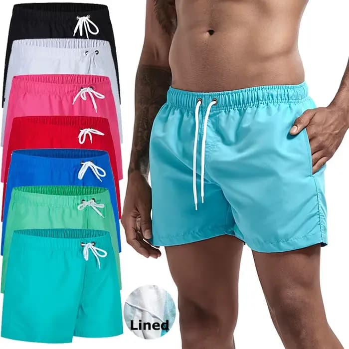 Maillot de bain pour hommes avec doublure en maille poches latérales short de plage solide séchage rapide léger cordon