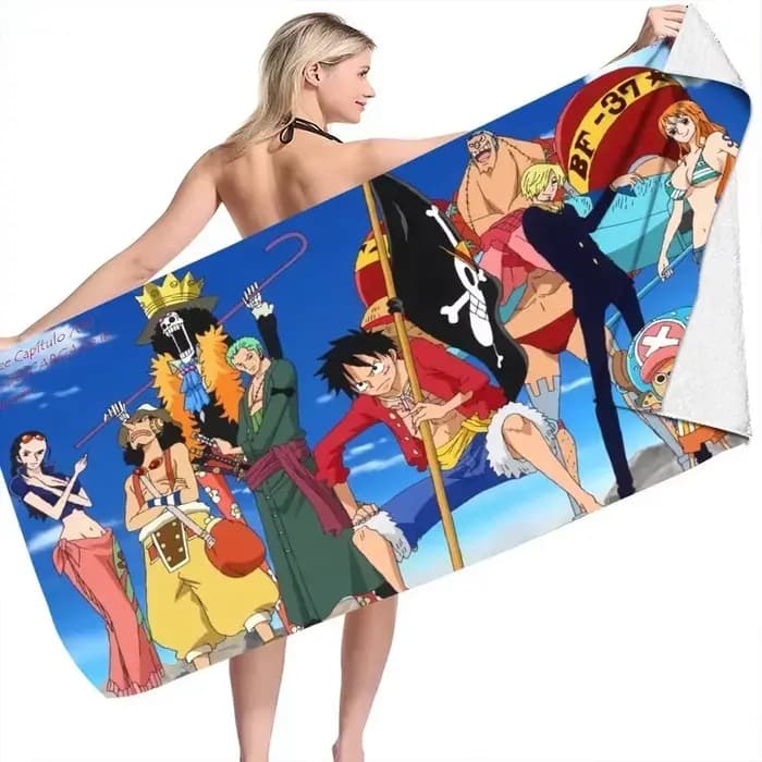 Serviette de plage Anime One Piece, serviette de bain d'été dessin animé Luffy, serviette de bain de voyage, serviette de plage à séchage rapide, cadeau