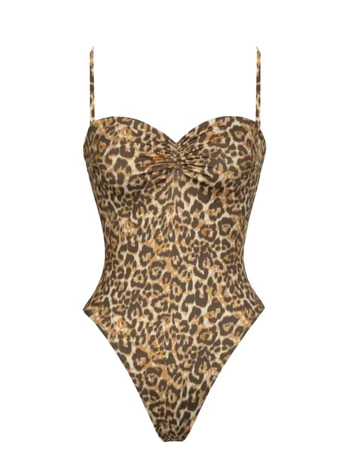 Maillot de bain sexy imprimé léopard sans bretelles style 2026, maillot de bain sans manches, dos nu, monokini, tenue de plage pour femme
