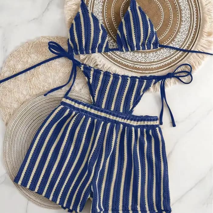 Maillot de bain trois pièces en maille pour femmes
