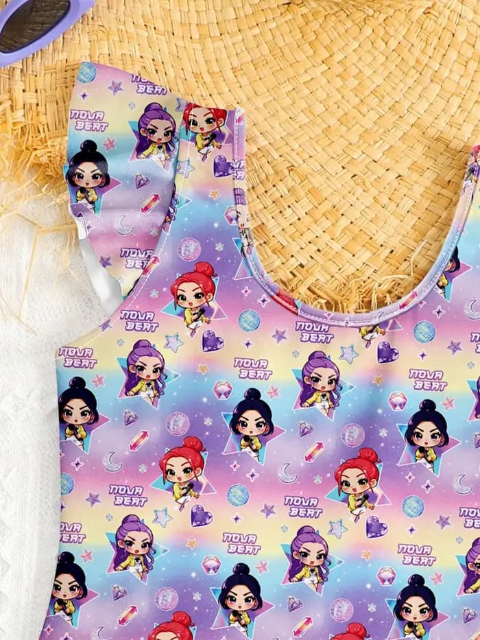 Maillot de bain imprimé dessin animé pour filles