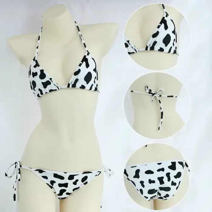 Mini Bikini à pois pour femmes, ensemble Style japonais, sous-vêtements, col licou, soutien-gorge avec culotte