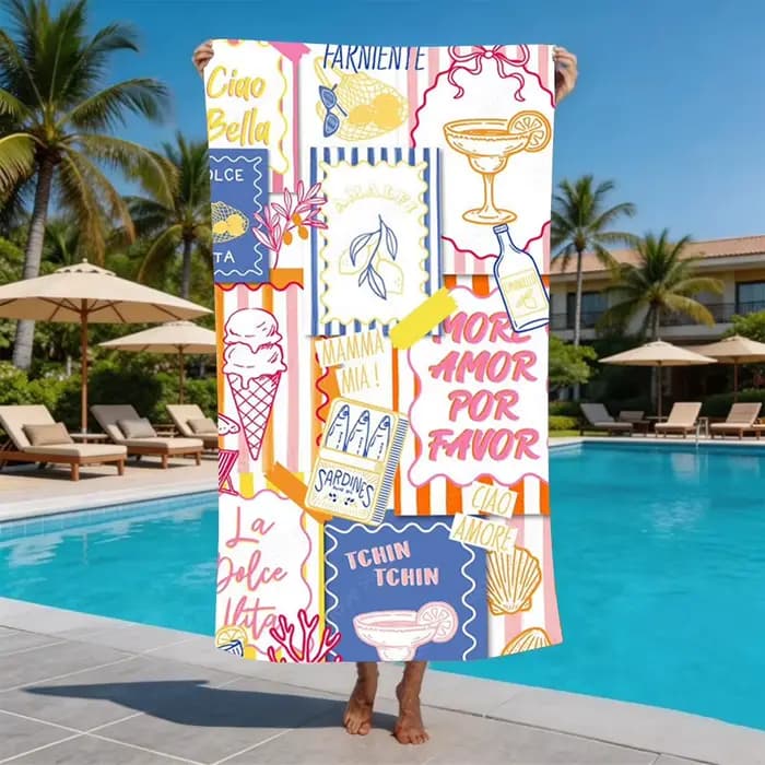 Serviette de plage rétro à motifs de la côte d'Amalfi