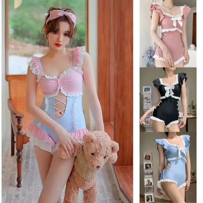 Mignon nœud maillots de bain femmes Lolita conservateur une pièce maillot de bain femme maillots de bain Body fille vacances plage porter Body costume