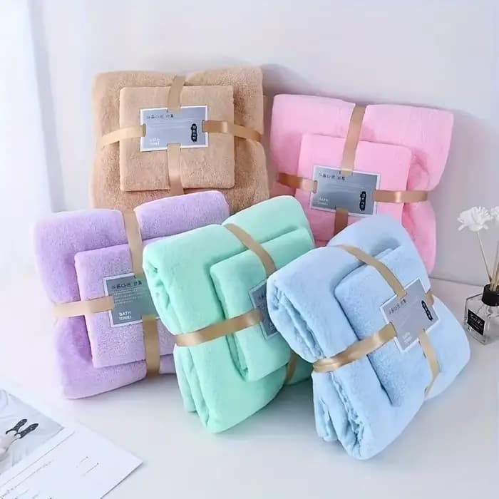 Ensemble de serviettes de bain en velours corail, 2 pièces, Super douces, très absorbantes, à séchage rapide, pour adultes, hôtel et Spa