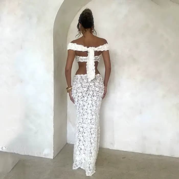 Maillot de bain blanc 3 pièces en dentelle, sexy, ensemble deux pièces, pour femmes, vêtements de plage, avec jupe en dentelle, 2024