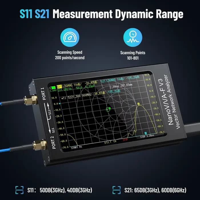 Analyseur de réseau vectoriel NanoVNA-F V2/V3, analyseur d'antenne, 4.3 points de balayage, 801 pouces, 50KHz-3GHz, 1MHz-6GHz, HF, VHF, UHF, VNA