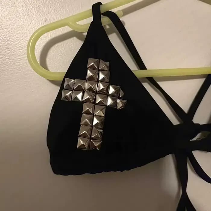 Y2K maillot de bain cravate emo fille épicée rétro années 2000 femme punk nouvelle plage