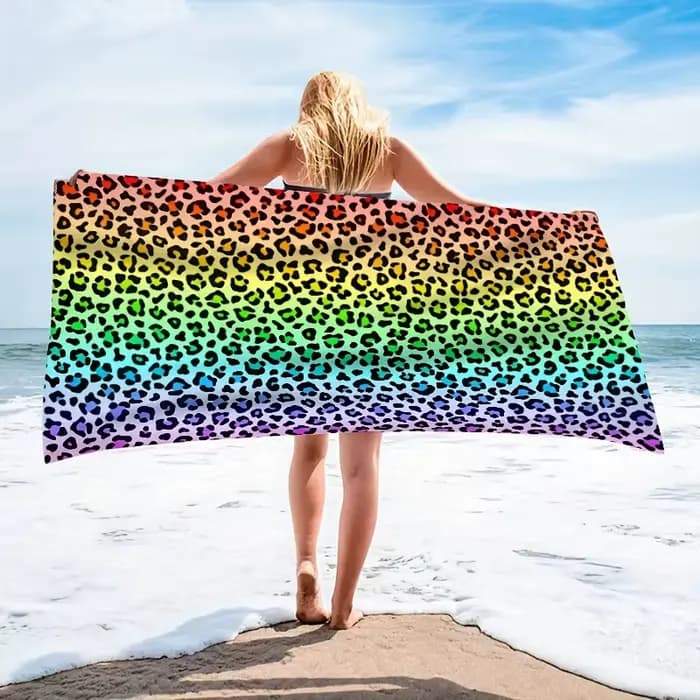 1 serviette de plage à imprimé léopard néon, adaptée au yoga, à la natation, au camping, aux grandes serviettes de bain, aux accessoires de voyage essentiels