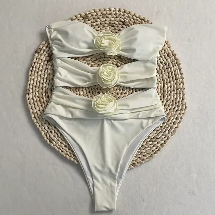 DEBAIOR Sexy Bikini 3D fleur Bandeau découpé Monokini femmes une pièce maillots de bain coupe haute maillot
