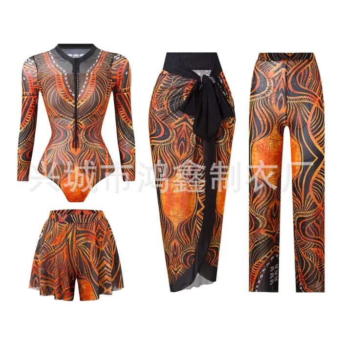 Maillot de bain une pièce pour femme avec protection en maille à manches longues