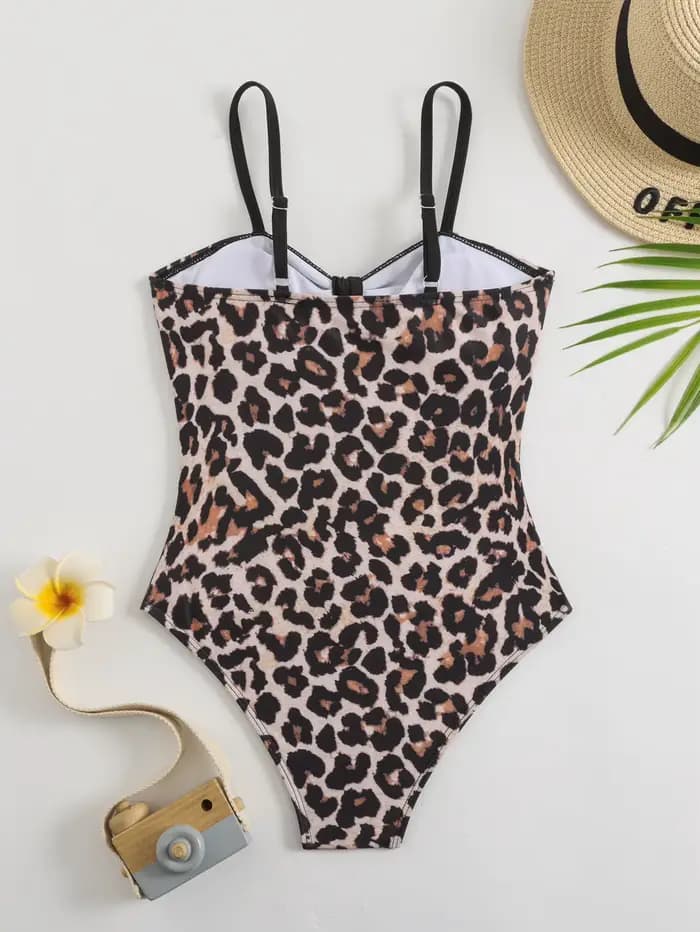 8-12 ans fille maillot de bain été imprimé léopard sans manches enfants body barboteuses