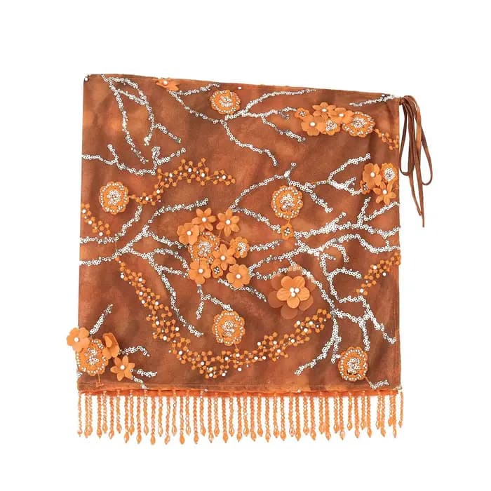 Bohème deux pièces ensemble Bikini pour femmes perle frange florale brodée Sexy col en V profond vacances à lacets jupe