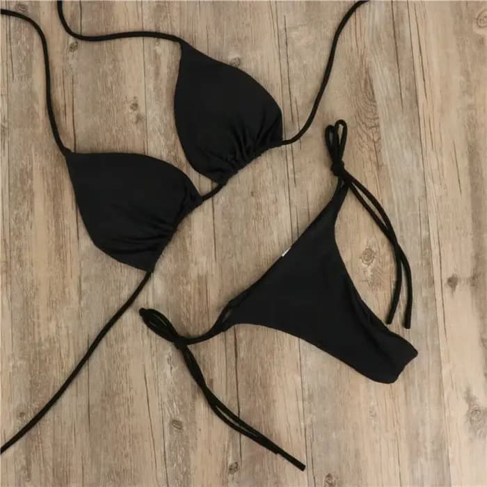 Maillot de bain Bikini européen et américain, couleur unie, trois points, Sexy, fendu, réglable, à lacets, pour femmes