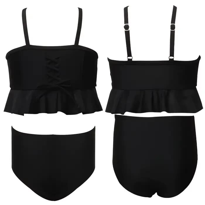 Maillot de bain 2 pièces taille haute à volants gaufré pour fille