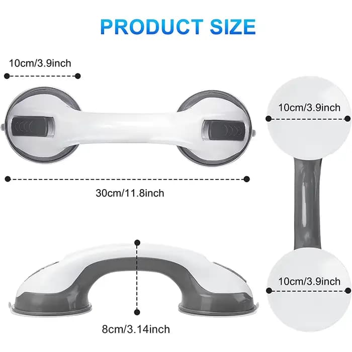 Barres d'appui pour douche (lot de 1 ou 2) – Main courante de sécurité pour salle de bain et toilettes, prévention des chutes pour seniors et personnes âgées, ventouse à vide