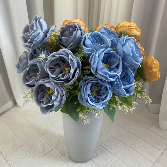 Bouquet de Roses Artificielles, Accessoires de Photographie de Mariage, Fleur pour Maison, Salon, Jardin, Hôtel, Bureau, Décoration de Poubelle Rose Bleue