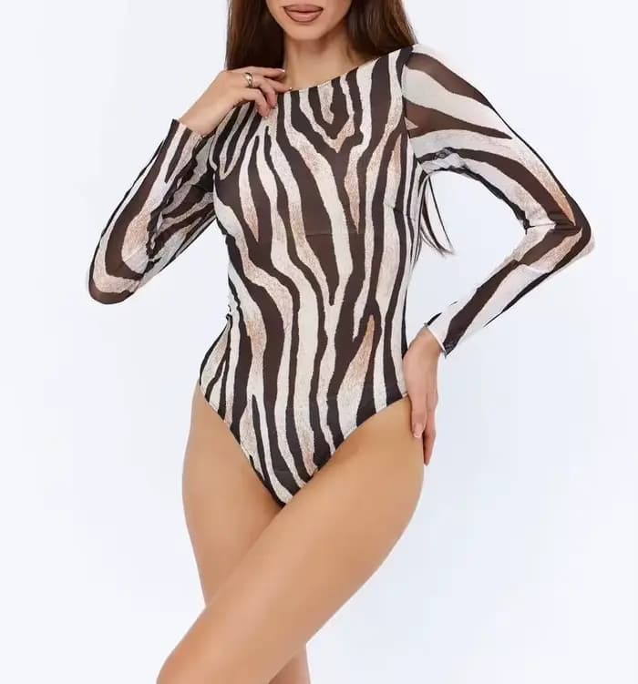 Maillot de bain une pièce à manches longues pour femmes, imprimé zèbre, protection UV SPF, pour surf, plongée, plage, vêtements de sport