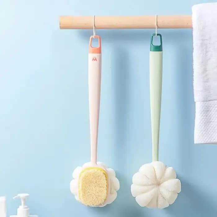 Brosse de douche exfoliante pour le dos avec long manche et éponge en maille douce pour femmes, pour le bain et le massage
