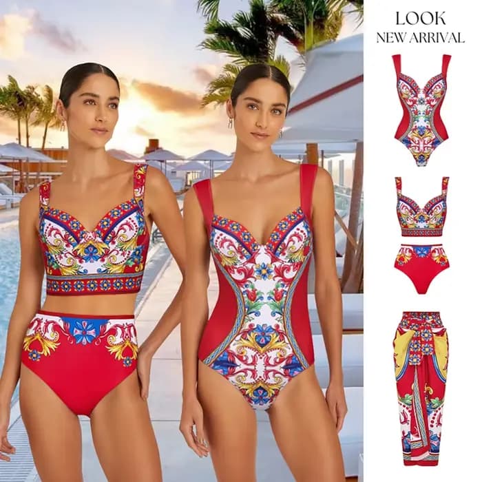 Vintage fronde motif imprimé Bikini ensemble femmes maillots de bain Push Up une pièce maillot