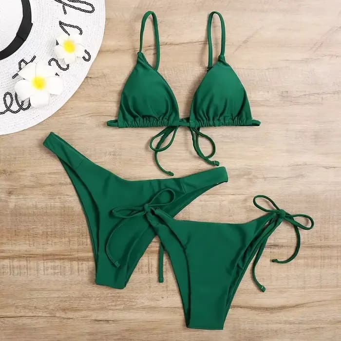 Ensemble bikini sexy 3 pièces pour femme - Maillot de bain triangle push-up à bandes bleu et violet