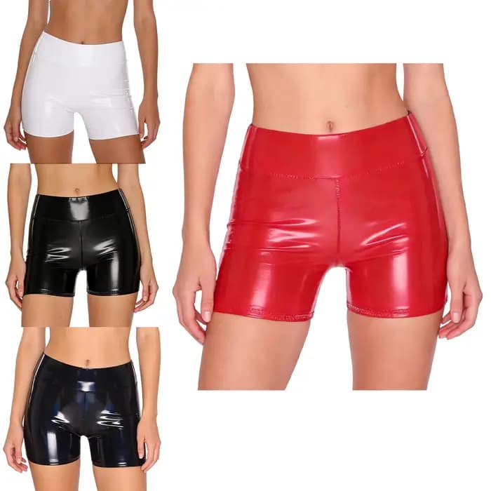 Shorts en PU effet mouillé pour femmes