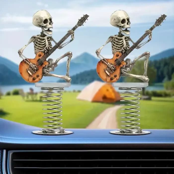 Ornements de voiture de guitare de crâne de Style Rock, balançoire de printemps, décoration créative de voiture 2D, décoration personnalisée, petits objets