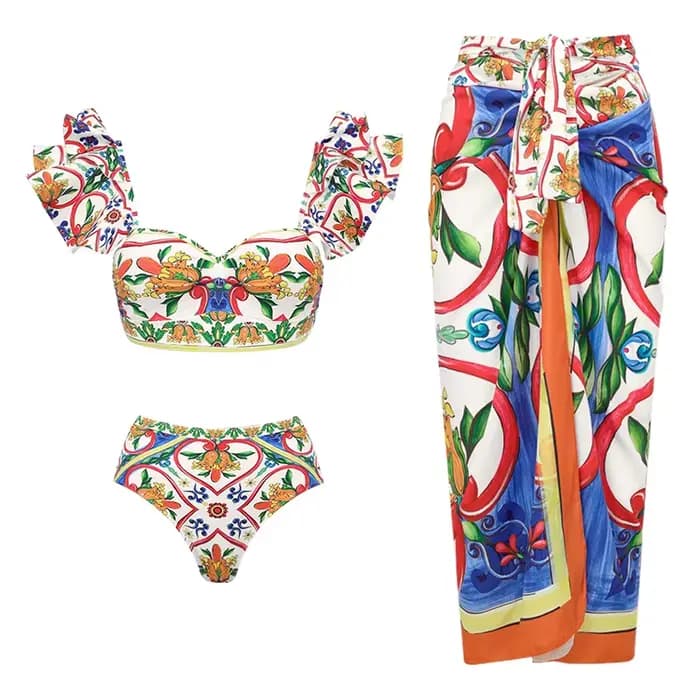 2025 nouveau 2 pièces épaule à volants maillot de bain avec couverture Sexy femmes maillots de bain Push Up Biquini maillot de bain body robe de plage
