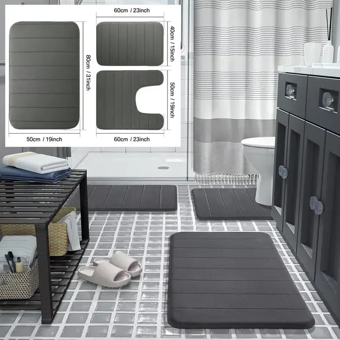 Tapis de bain en mousse à mémoire de forme, 3 pièces, absorbants, antidérapants, lavables, pour sol de salle de bain