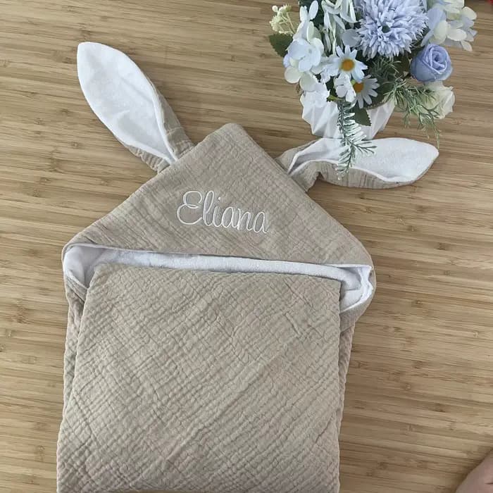 Peignoir à Capuche en Coton Pur pour Bébé Garçon et Fille, Serviette de Bain avec Nom Personnalisé, Double Couche, Gaze, Oreille de Lapin Everak