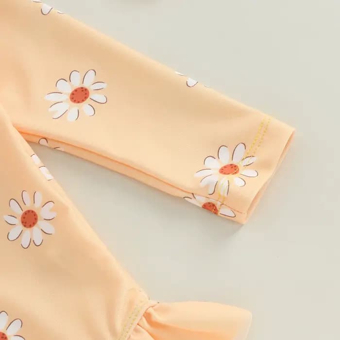 Maillot de bain avec chapeau pour bébé fille, combinaison à manches longues, imprimé fleuri, fermeture éclair, tenue de bain d'été, 0-3M