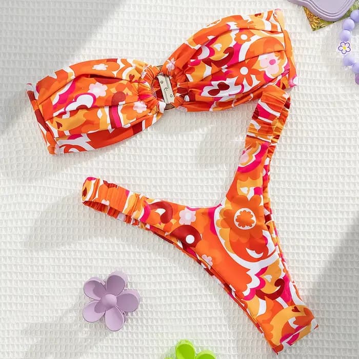 Ensemble Bikini plissé sans bretelles femmes maillot de bain