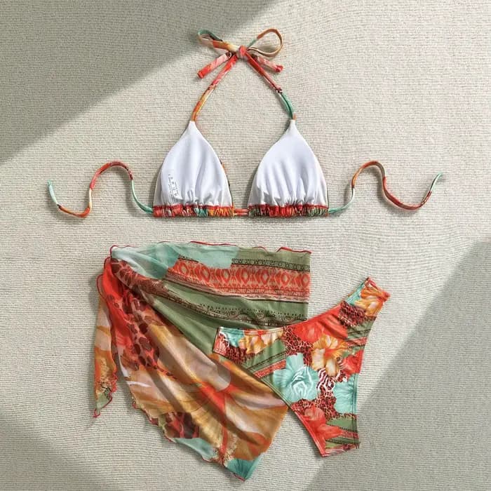 Maillot de bain imprimé fleur Orange, col licou, Triangle, ensemble 3 pièces, Cover-Up, Sexy, pour femmes, vêtements de plage, 2026