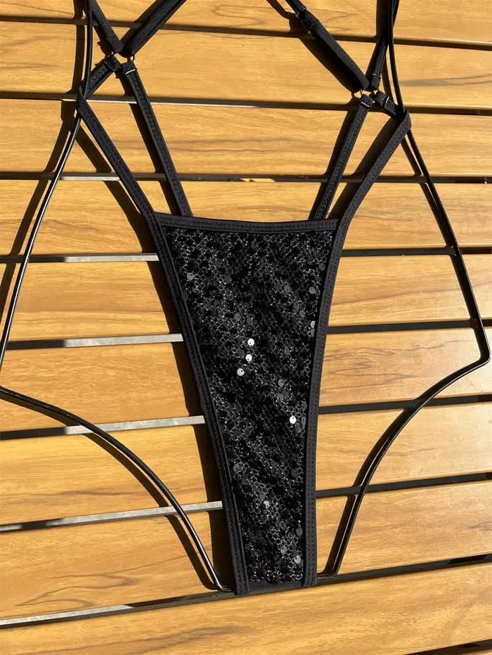 Micro maillot de bain à paillettes noires
