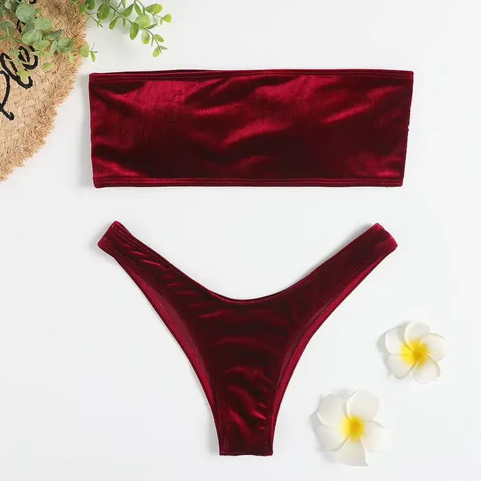 Velours Bikinis 2025 femmes brésilien Bandeau maillot de bain solide Sexy maillots