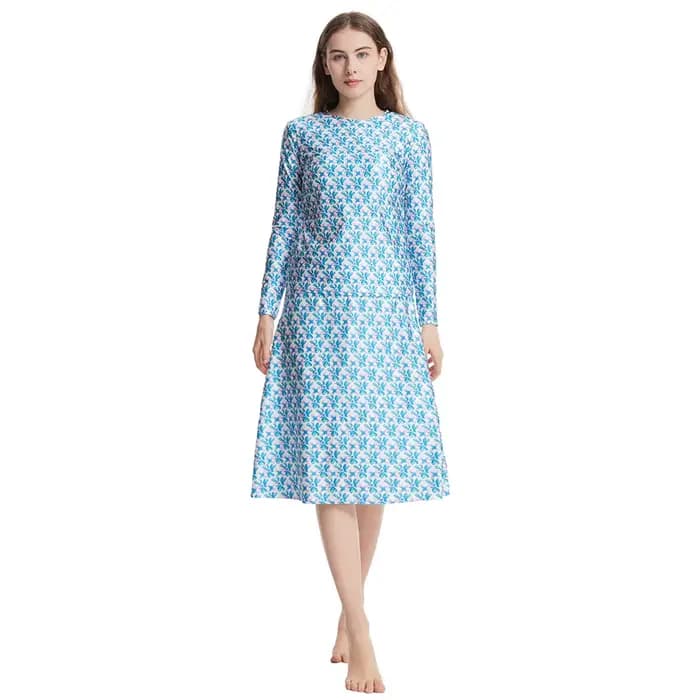 Maillot de bain 3 pièces imprimé musulman, modeste, burkini, islamique, bikini, couverture complète, arabe, manches longues, haut, jupe, ensemble