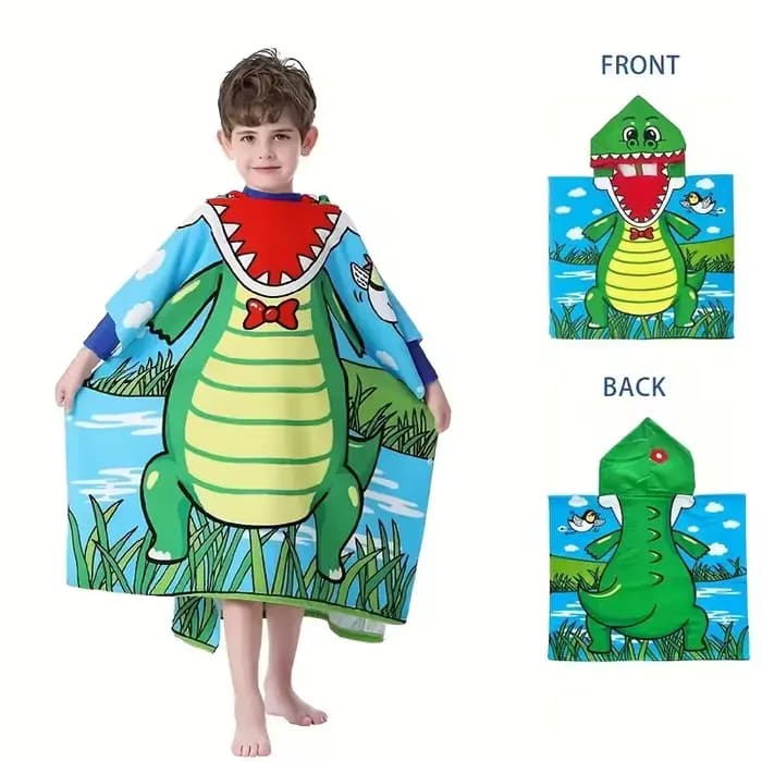 Peignoir à capuche de dessin animé pour garçons et filles, peut être déplié en une couverture plate, serviette de bain en fibre de polyester, petite cape pour enfants, serviette de plage absorbante et