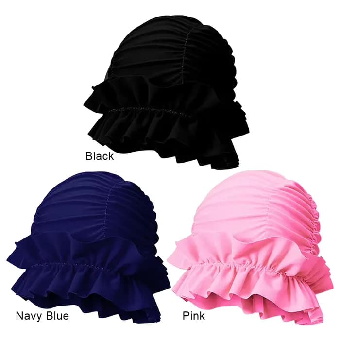 Bonnet de bain plissé pour femmes, bonnet de bain en nylon, bonnet de douche confortable, protection des oreilles, maintien de la coiffure pour cheveux longs ou courts