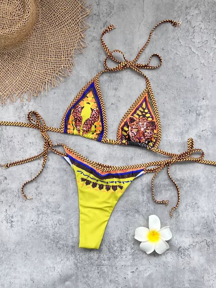 Maillot de bain sexy imprimé à lacets pour femme