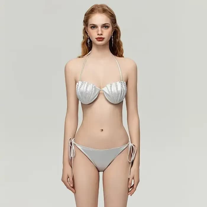 Ensemble bikini push-up, maillot de bain string pour femme, soutien-gorge à armatures, jupe en maille, maillot de bain 3 pièces, tenue de plage 2026, maillot de bain coquillages et perles