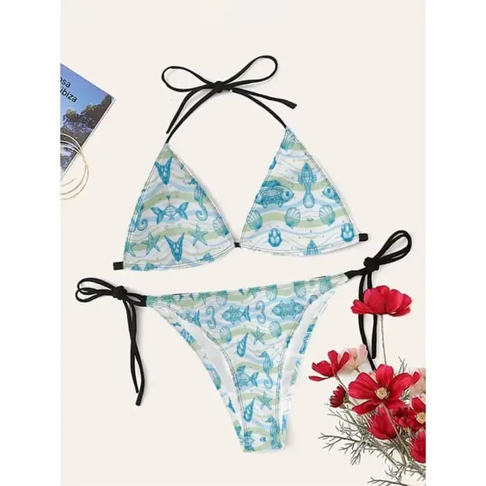 Femmes Sexy Océan ​ Coquillage imprimé Bikini Cupshe bretelles taille haute maillots de bain séchage rapide plage