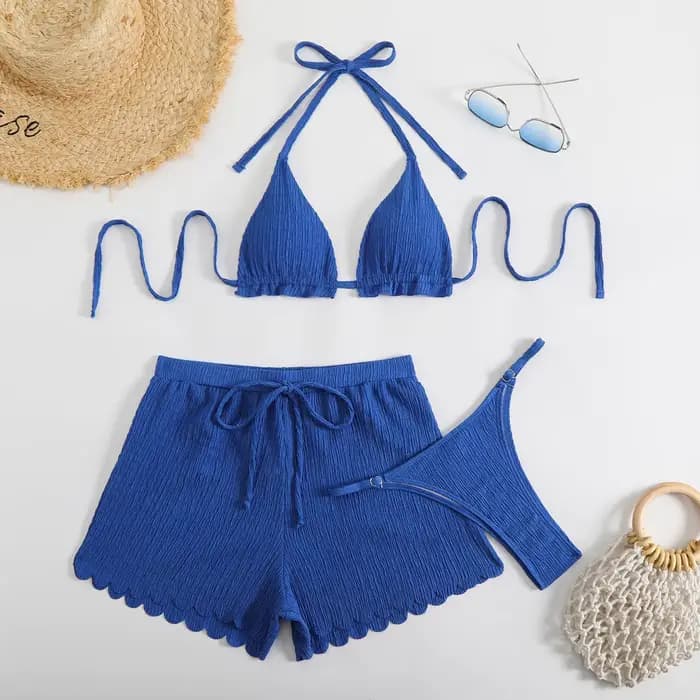 Ensemble de 3 pièces : Bikini string triangle 2026 pour femme, maillot de bain halter uni et sexy