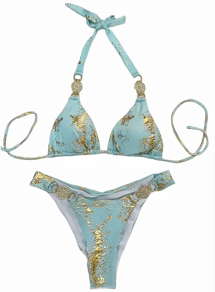 Peau de serpent imprimé licou diamant Bikini ensemble 2024 strass femmes maillots de bain licou String femme maillot de bain coupe haute maillot de bain