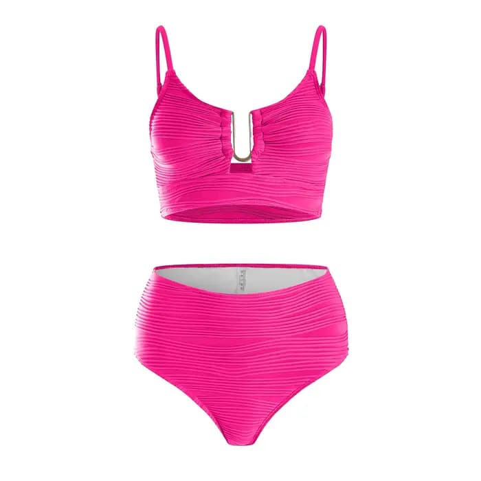 Sexy U boucle froncé Bikini femmes taille haute Push Up maillots de bain été deux pièces maillot de plage été