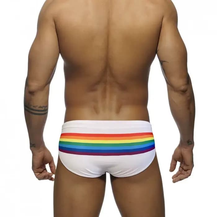 Maillot de bain à rayures arc-en-ciel pour hommes, slip sexy, push up, taille basse, vêtements de plage, d'été
